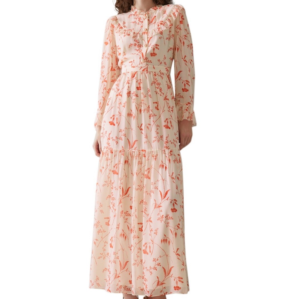 LK Bennett Florence dress Cream and red flowers